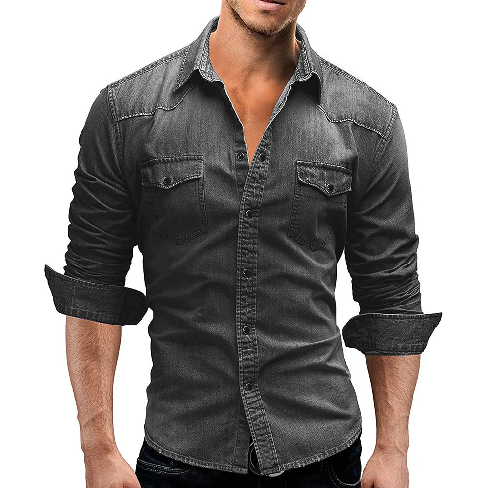 Brand Clothing 2022 Men Denim Shirt Mens Long Sleeve Soft Cotton Slim TShirts Male Elastic Jeans Cowboy TShirt M-XXXL