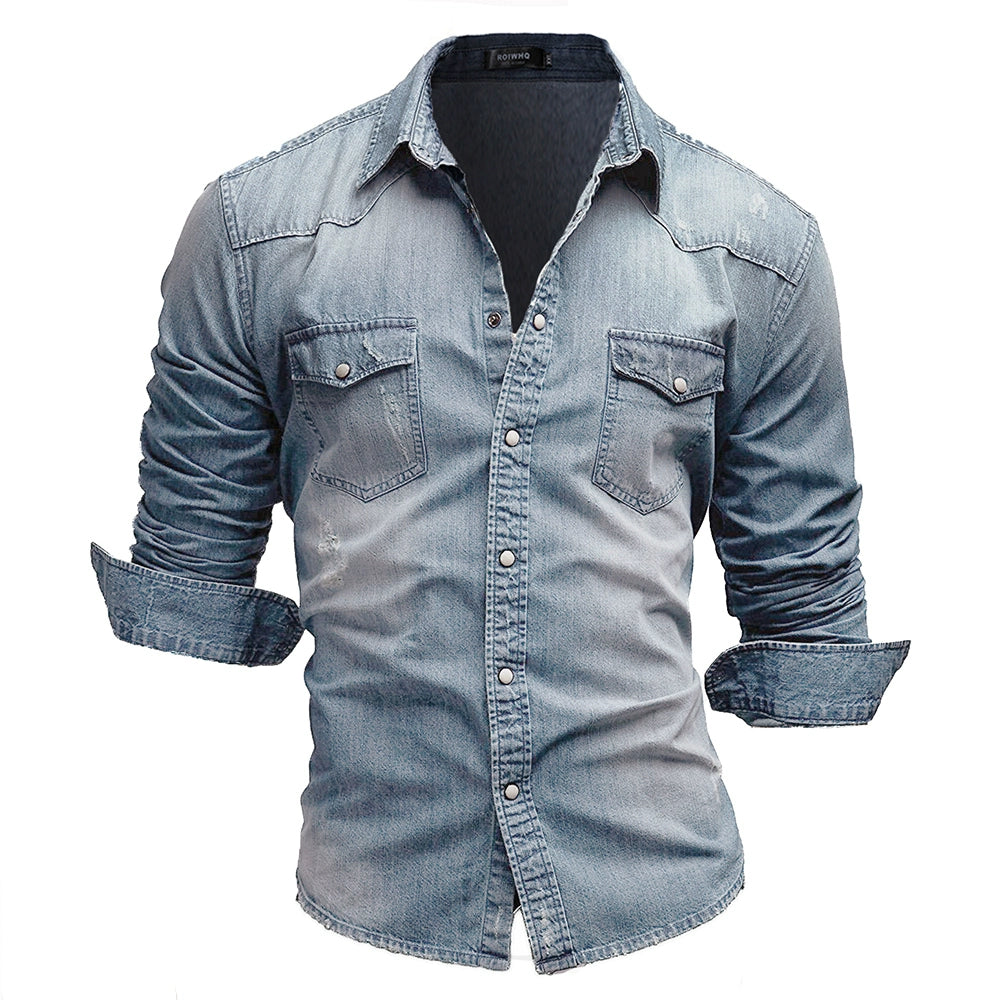 Brand Clothing 2022 Men Denim Shirt Mens Long Sleeve Soft Cotton Slim TShirts Male Elastic Jeans Cowboy TShirt M-XXXL