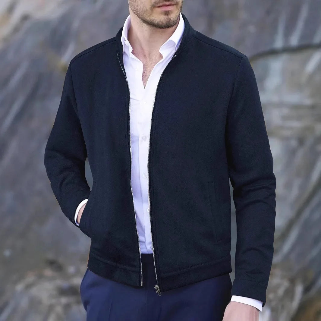 Autumn Winter New Style Slim Fit Round Neck Long Sleeves Stand Collar Cardigan Casual Jacket Men