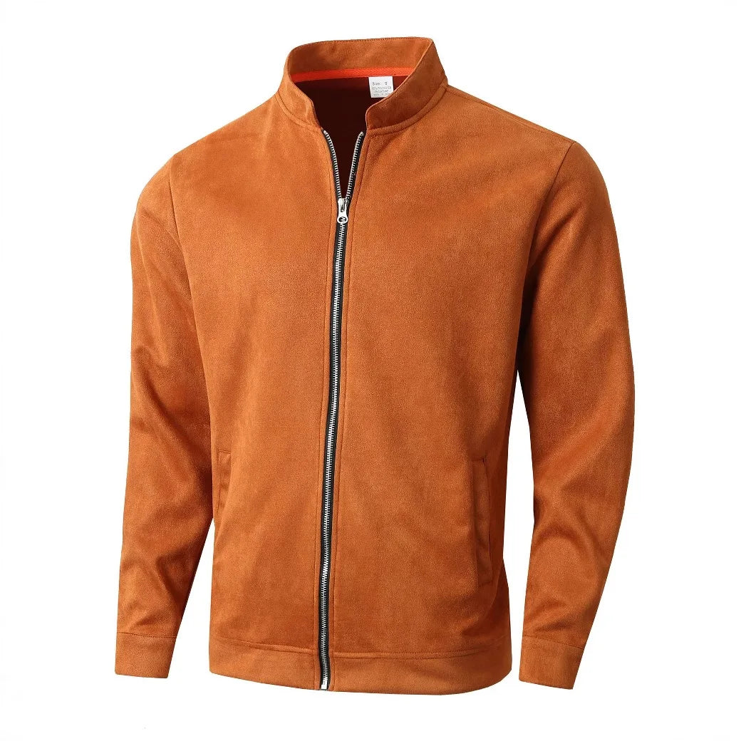 Autumn Winter New Style Slim Fit Round Neck Long Sleeves Stand Collar Cardigan Casual Jacket Men