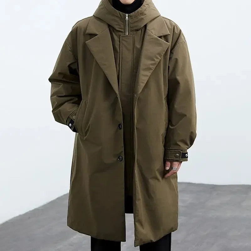 Winter Coats Men Hooded Long Trench Coat Korean Fashion Techwear Autumn Windbreaker Padding Men Winter Clothing