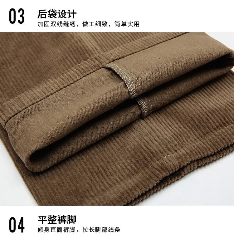 Big Size Corduroy Pants for Men Straight Thick Warm Autumn Winter Work Trousers Men High Waist Casual Pants