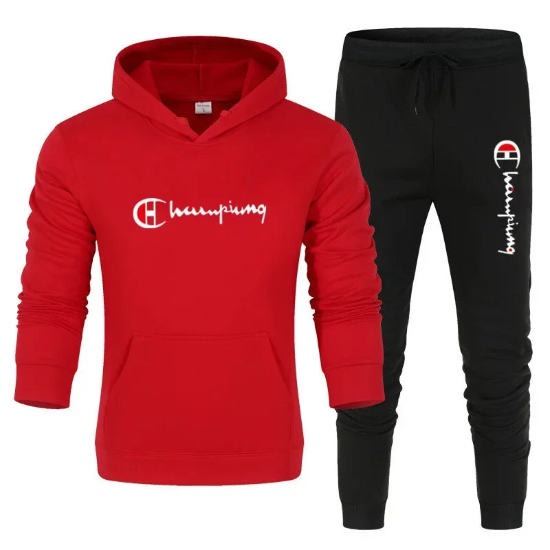 2025 Men's Tracksuit Hooded Sweatshirt+Sweatpants 2 Pcs Sets Sports Suit Casual Jogger Sportswear 2 Piece Male Streetwear Sets