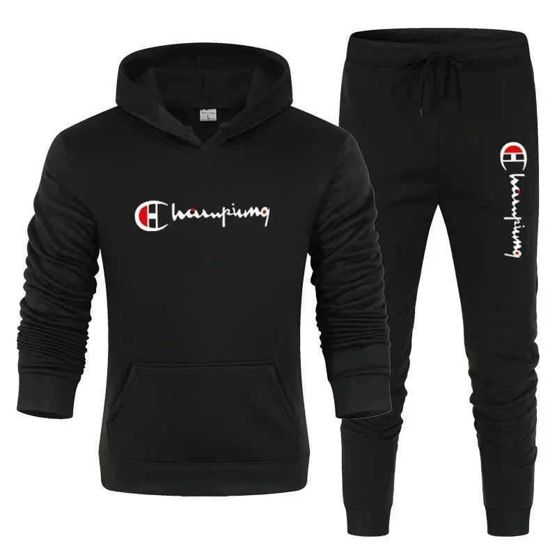 2025 Men's Tracksuit Hooded Sweatshirt+Sweatpants 2 Pcs Sets Sports Suit Casual Jogger Sportswear 2 Piece Male Streetwear Sets