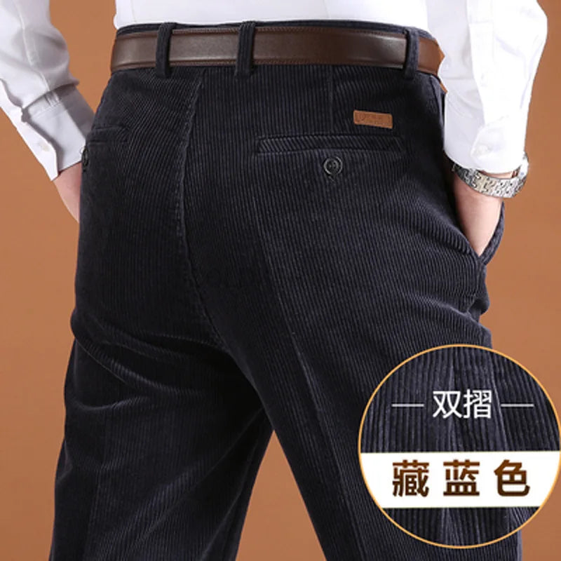 Big Size Corduroy Pants for Men Straight Thick Warm Autumn Winter Work Trousers Men High Waist Casual Pants