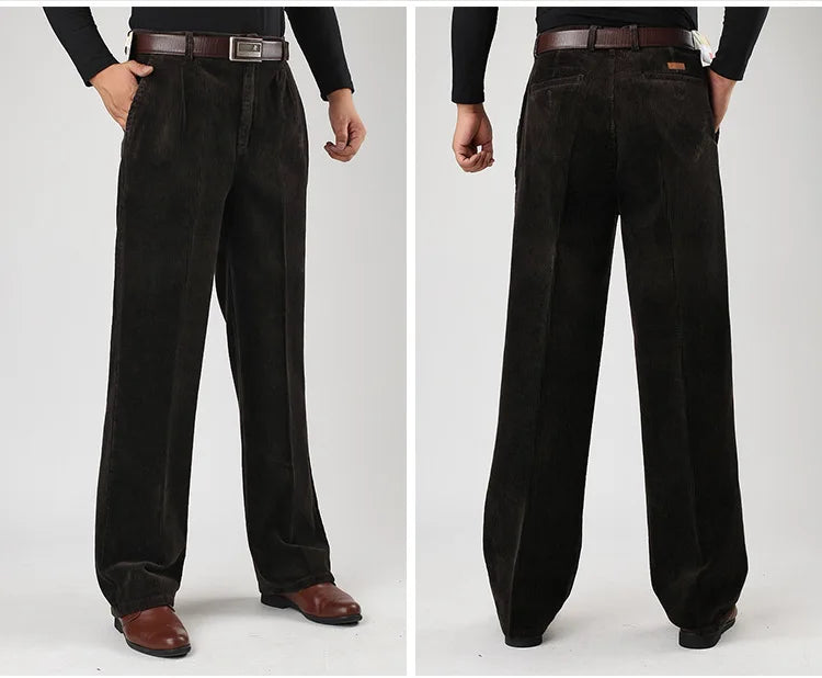 Big Size Corduroy Pants for Men Straight Thick Warm Autumn Winter Work Trousers Men High Waist Casual Pants