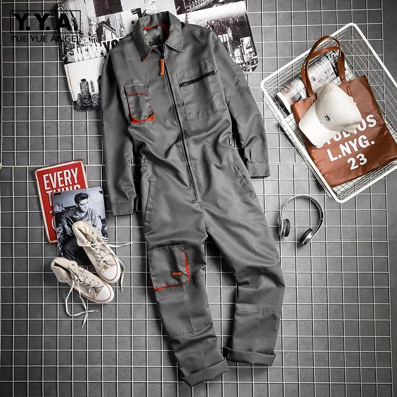 Work Clothing For Men Cargo Overalls Fly Pockets Work Jumpsuit Coveralls Workshop Uniform Hip Hop Costume Overall Hombre Trabajo