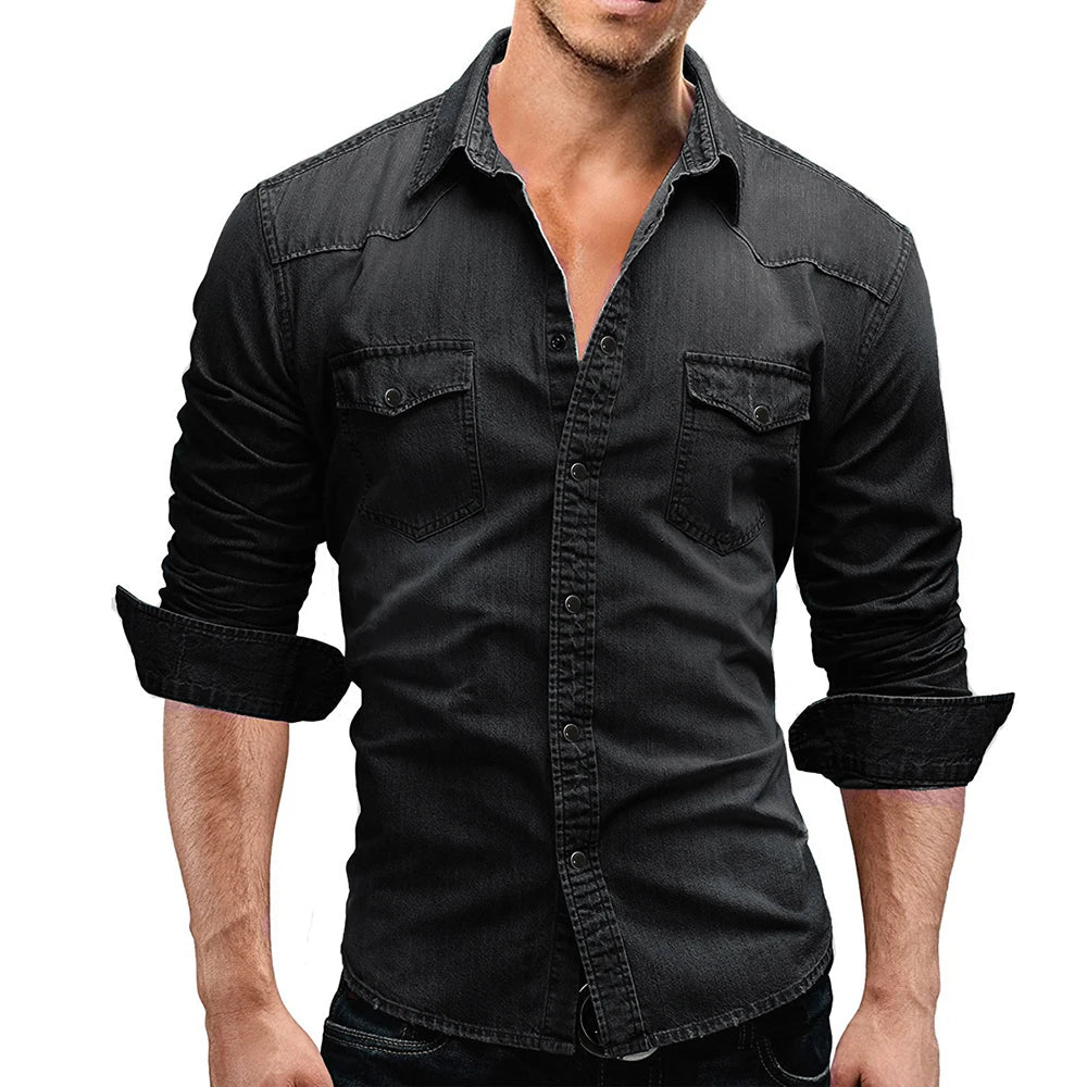 Brand Clothing 2022 Men Denim Shirt Mens Long Sleeve Soft Cotton Slim TShirts Male  Elastic Jeans Cowboy TShirt M-XXXL