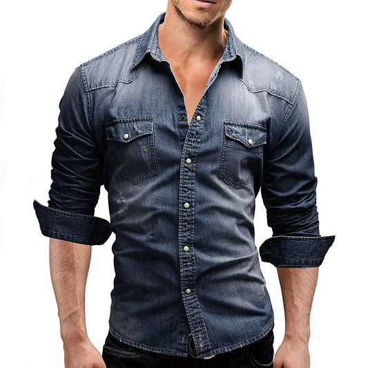 Brand Clothing 2022 Men Denim Shirt Mens Long Sleeve Soft Cotton Slim TShirts Male  Elastic Jeans Cowboy TShirt M-XXXL