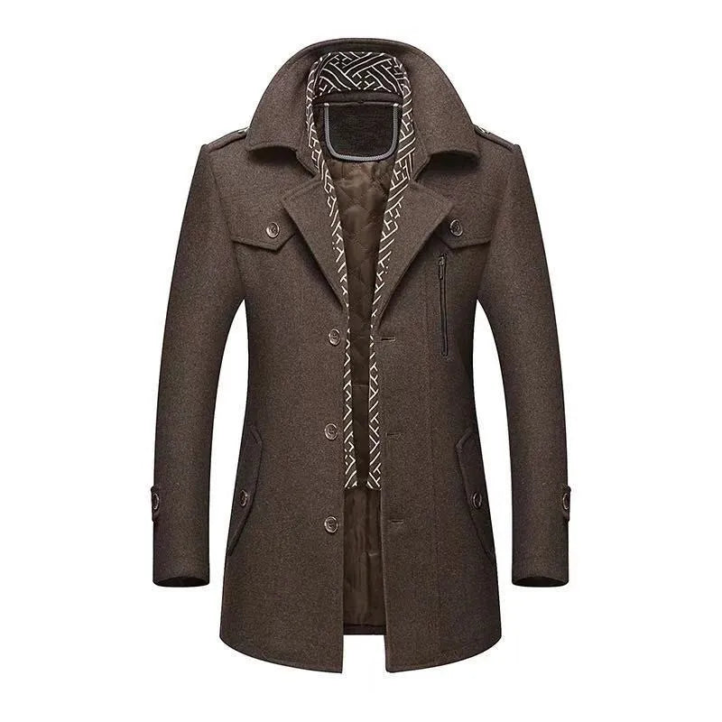 Winter Men Wool Coats New Fashion Middle Long Scarf Collar Cotton-Padded Thick Warm Woolen Coat Male Trench Coat Overcoat M-5Xl