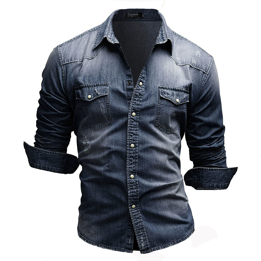 Brand Clothing 2022 Men Denim Shirt Mens Long Sleeve Soft Cotton Slim TShirts Male  Elastic Jeans Cowboy TShirt M-XXXL
