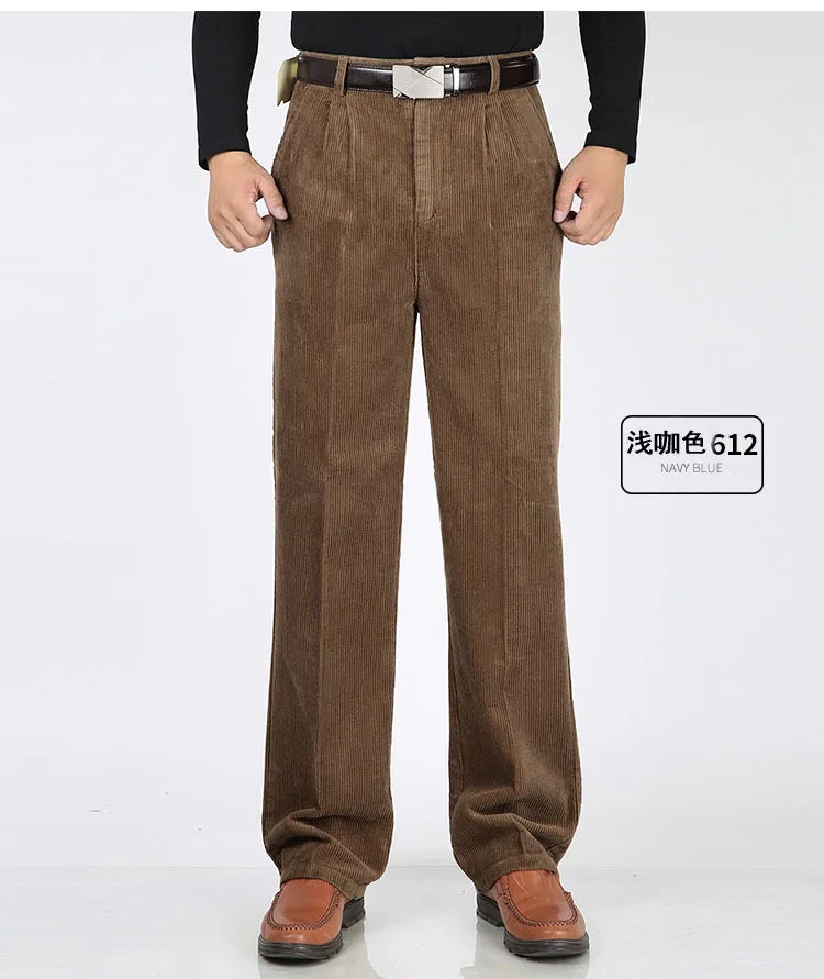 Big Size Corduroy Pants for Men Straight Thick Warm Autumn Winter Work Trousers Men High Waist Casual Pants
