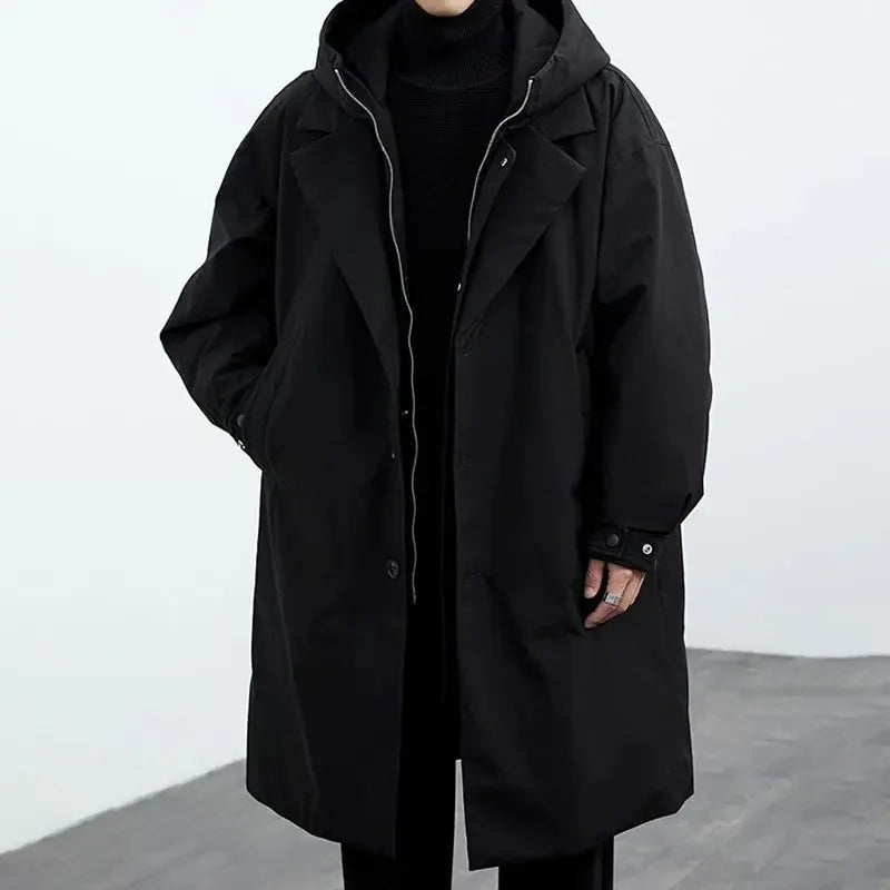 Winter Coats Men Hooded Long Trench Coat Korean Fashion Techwear Autumn Windbreaker Padding Men Winter Clothing