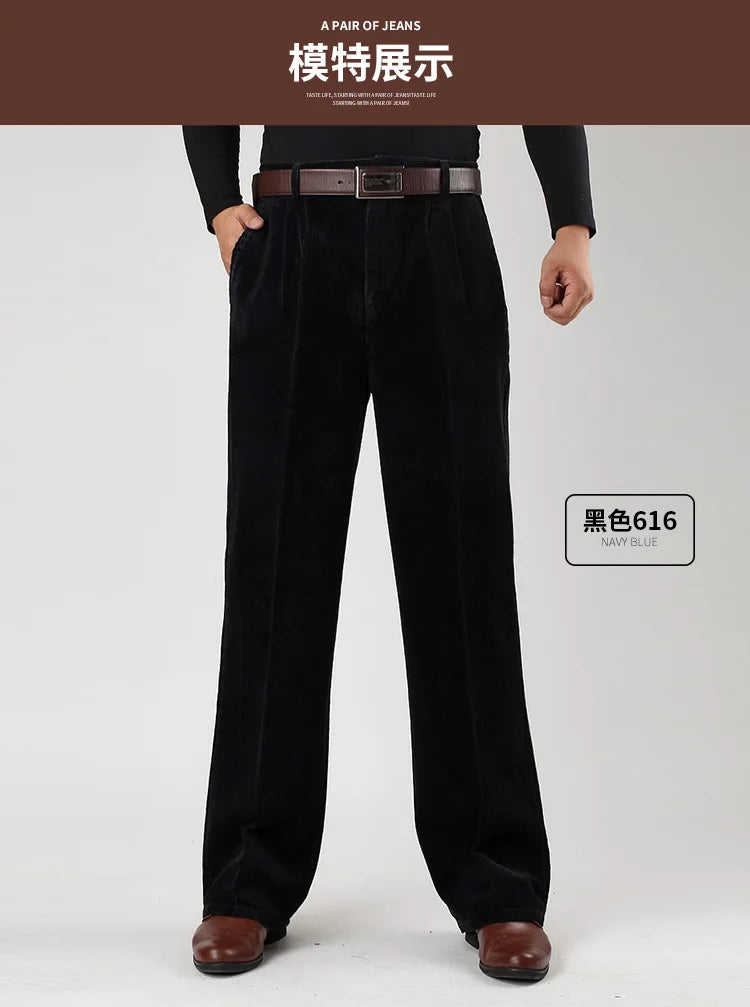 Big Size Corduroy Pants for Men Straight Thick Warm Autumn Winter Work Trousers Men High Waist Casual Pants