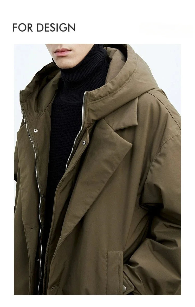 Winter Coats Men Hooded Long Trench Coat Korean Fashion Techwear Autumn Windbreaker Padding Men Winter Clothing