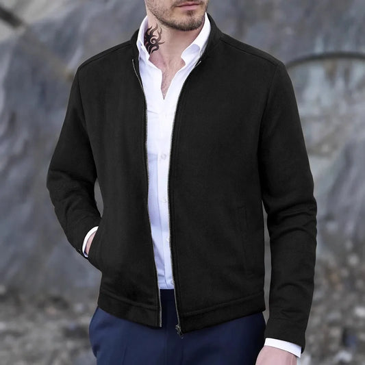 Autumn Winter New Style Slim Fit Round Neck Long Sleeves Stand Collar Cardigan Casual Jacket Men
