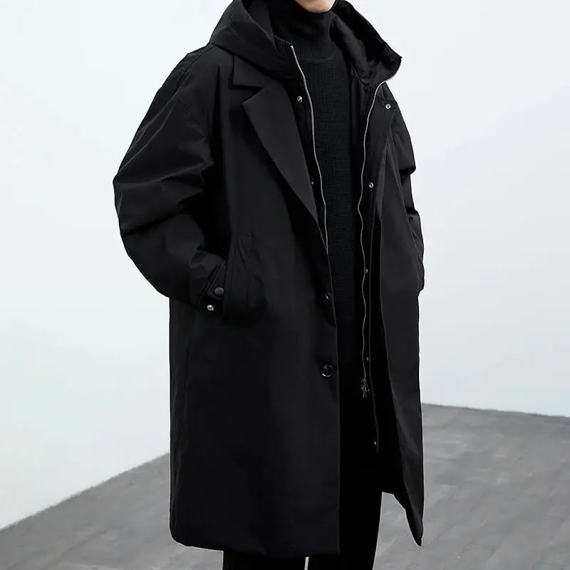 Winter Coats Men Hooded Long Trench Coat Korean Fashion Techwear Autumn Windbreaker Padding Men Winter Clothing