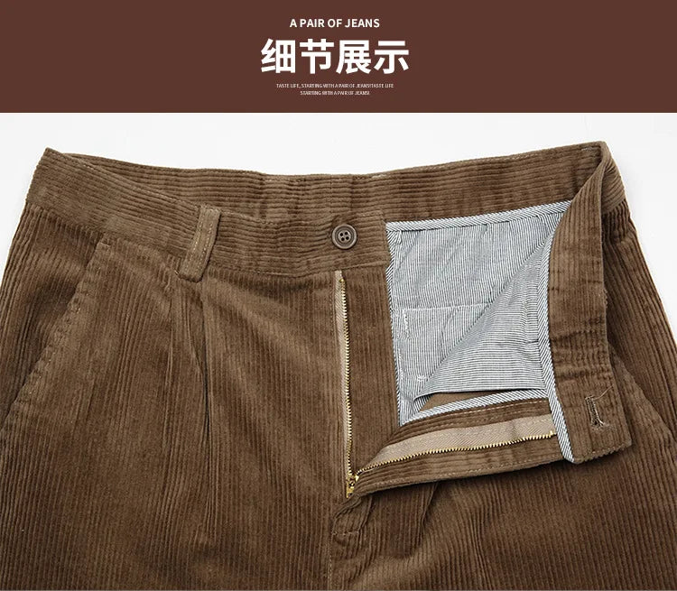 Big Size Corduroy Pants for Men Straight Thick Warm Autumn Winter Work Trousers Men High Waist Casual Pants