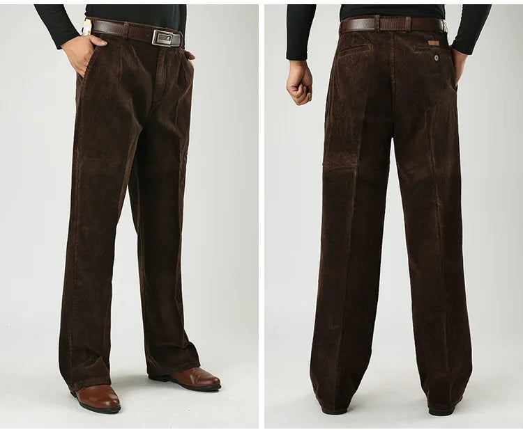 Big Size Corduroy Pants for Men Straight Thick Warm Autumn Winter Work Trousers Men High Waist Casual Pants