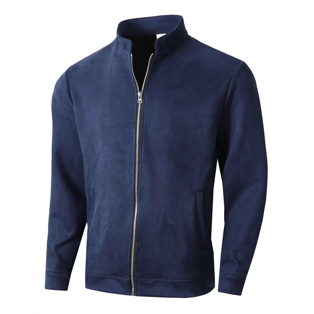 Autumn Winter New Style Slim Fit Round Neck Long Sleeves Stand Collar Cardigan Casual Jacket Men