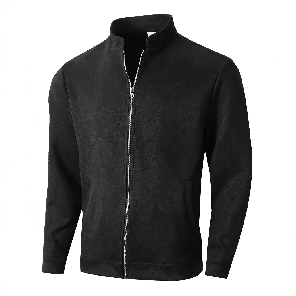 Autumn Winter New Style Slim Fit Round Neck Long Sleeves Stand Collar Cardigan Casual Jacket Men