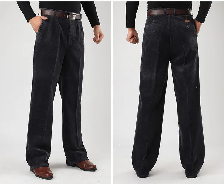 Big Size Corduroy Pants for Men Straight Thick Warm Autumn Winter Work Trousers Men High Waist Casual Pants