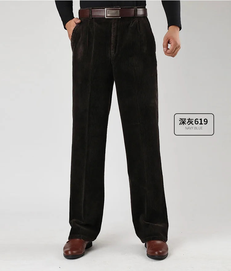 Big Size Corduroy Pants for Men Straight Thick Warm Autumn Winter Work Trousers Men High Waist Casual Pants