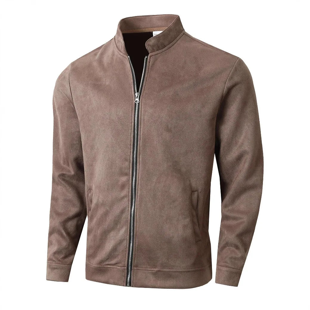 Autumn Winter New Style Slim Fit Round Neck Long Sleeves Stand Collar Cardigan Casual Jacket Men