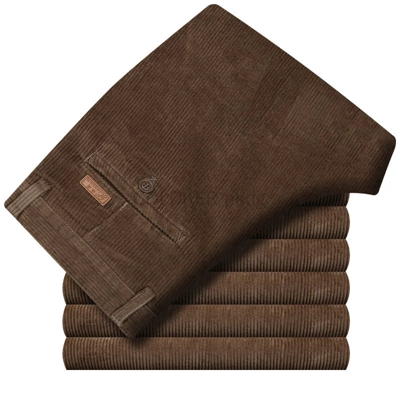 Big Size Corduroy Pants for Men Straight Thick Warm Autumn Winter Work Trousers Men High Waist Casual Pants
