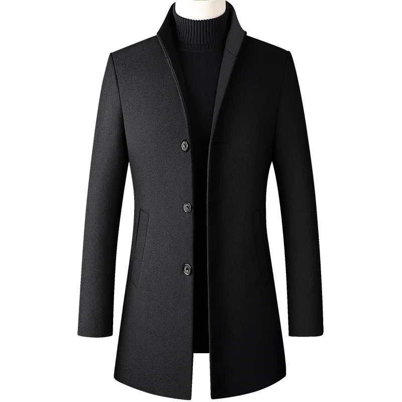 Winter Jacket Men Wool Pea Coat Oversized Overcoat Solid Business Casual Coat Men's Clothing Woollen Coats 4XL AF2011