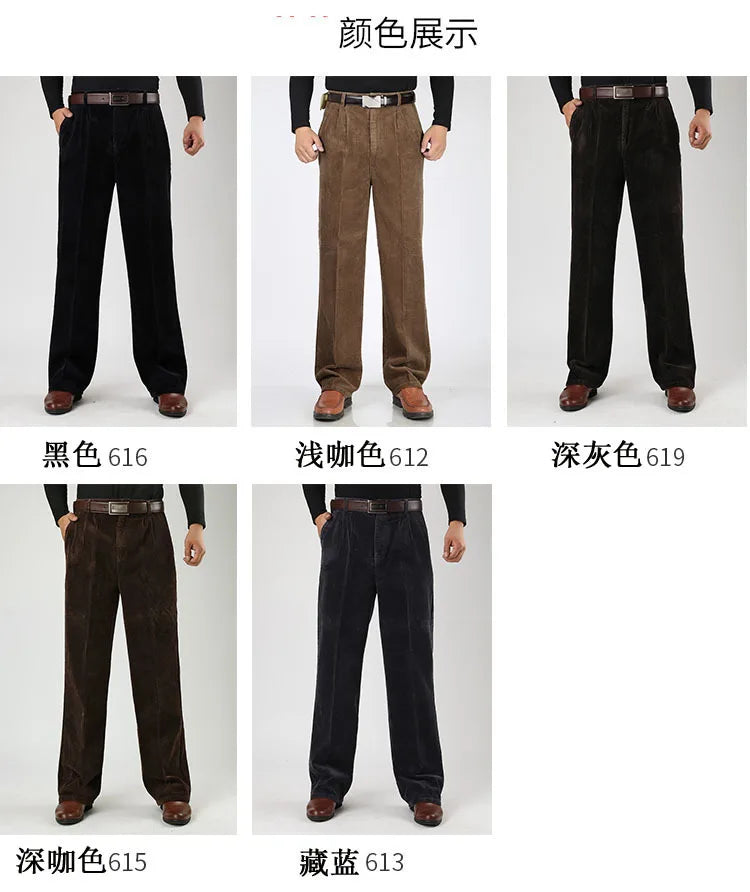 Big Size Corduroy Pants for Men Straight Thick Warm Autumn Winter Work Trousers Men High Waist Casual Pants